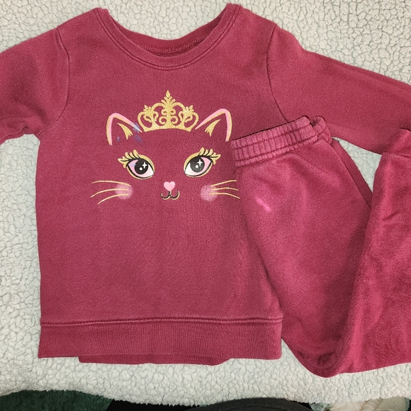Gildan Pink Cat Face Kids Sweatshirt - Picture 1 of 4